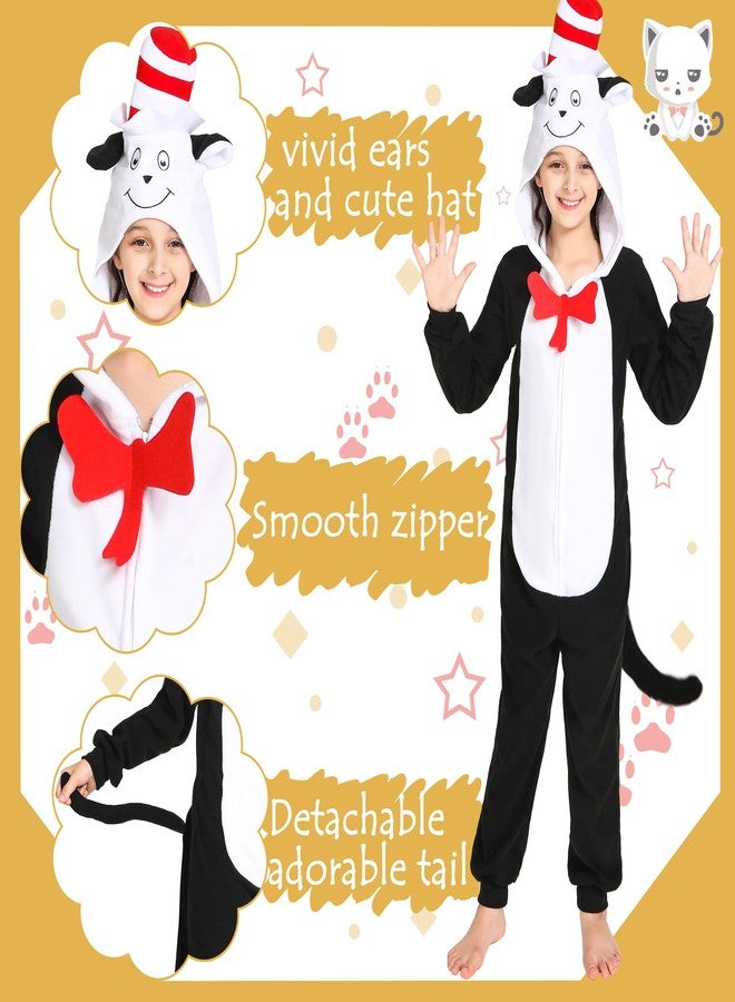 Wizland Cat Costume Onesie for Kids Book Character One Piece Plush Animal Jumpsuit, Halloween Christmas Cosplay Costumes Boys&Girls Sleepwear, Detachable Tail And Hat 4-6 - Image 5